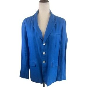 New Polo Ralph Lauren 100% Linen Blazer Jacket Blue Lined Women's Size 10